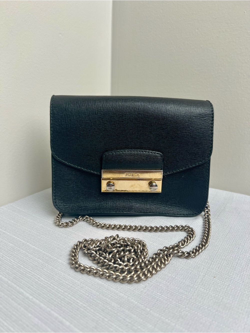 Furla Black Crossbody Bag with Gold Hardware